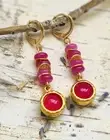 Fuchsia Agate And Magenta Chalcedony In Bohemoan Gold Plated Earrings