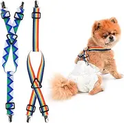 2 Pieces Dog Diaper Suspenders | Adjustable Elasticity Dog Suspenders | Belly Bands Canine Harness | Female Male Puppy Dress & Diaper Keeper | for Small Medium and Large Dogs (Rainbow, Blue, L)