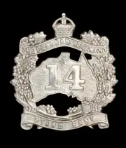 14th Australian Prahran Regiment Cap Badge Hallmarked Silver