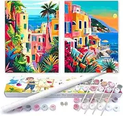 2 Pack Paint by Numbers Kit for Adults Beginners,12" Wx16 L Rolled Canvas Adult Paint by Number Kits, DIY Acrylic Watercolor Oil Paint by Number Kits for on Canvas in Colorful Box for Home Wall Decor