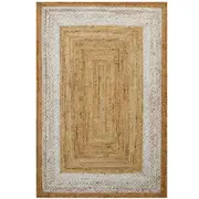 Handwoven Natural Jute Rug-Border 1128-Natural Ivory