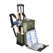 Calissa Offshore Rolling Tackle Box with Wheels, Fishing Backpack w/ Rod Holders