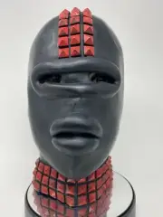 Black Red Latex Rubber Gimp Mask with Sissy Lips Studs Fetish Stag Oral Toy