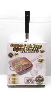 Copper 4 Pc Set Chef Cookware Non Stick Pan Deep Square Pan Fry Basket Steamer