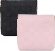 Sightor 2PCS Small Makeup Bag for Purse, Mini Cosmetic Bag Waterproof Pouch for Women, Checkered Purse Self-closing Small Travel Kit Coin Lipstick Cosmetic Storage Bag, Black, Pink, Checkered