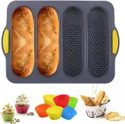 Bread Pans for Baking, Silicone Bread Pan with 6 Muffin Cups, French Bread Loaf