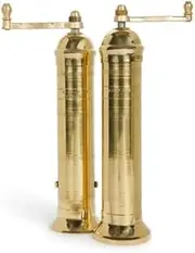 The European Authentic Greek Brass 2-Piece Pepper 9" & Salt 9" Grinder Mill Set - Exquisite Gold Vintage Design, Adjustable Grind, Elegant Kitchen Gift Shaker