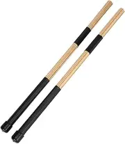 NULYLU Bamboo Rod Drum Brushes Lightweight and Low Volume Sticks for Jazz and Folk Music for Drummers and Electronic Drum Kits