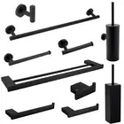 Matte Black Towel Rail Rack Shelf Toilet Paper Holder Robe Hook Stainless Steel