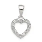 Sterling Silver Rhodium-Plated Cz Heart Shape Pendant