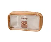 Pencil Case Cute Cartoon Waterproof Dust-proof Transparent Storage PVC Large Capacity Stationery Bag School Supplies-Coffee