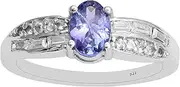 [MOONEYE] Tanzanite Solitaire 925 Sterling Silver Ring With Accent Of White Topaz Stone Ring