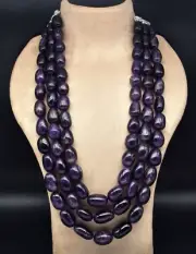 Natural Amethyst Beads Oval 3 L 2405 Ct Purple Big Gemstone Fashion Necklace