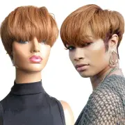 Fashion Blonde Pixie Cut Wig Real Human Hair Wigs with Bangs Glueless Blonde Wig