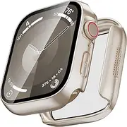 [2024 Honeycomb Speaker Design] Kedoushi Waterproof Case for Apple Watch Series 9 8 7 41mm, Hard PC Bumper Face Cover with Tempered Glass Screen Protector Cover for iWatch 41mm Starlight