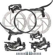 JFOYH 4-Piston Pre-Bled Hydraulic Disc Brake Set for Mountain Bike, Bike Disc Brake Kit with 160mm Rotors, Front and Rear Levers(PM Adapter Included)