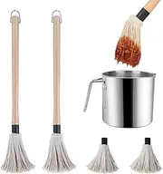 BBQ Sauce Pot and Basting Brush Set, 61 oz Stainless Steel Sauce Pan & Basting Mop Brush, Gifts for Griller, with 2Pcs Wooden Long Handle Barbecue Sauce Mops & 2Pcs Replacements