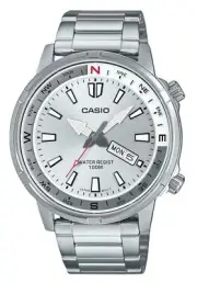 Casio Rotating Compass Ring Steel Silver Dial Quartz MTD130D-7AV 100M Mens Watch