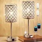 Table Lamps for Bedroom Set of 2-Crystal Table Lamp with USB C+A Ports A-Sliver