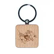 Majestic Mermaid Riding Narwhal Engraved Wood Square Keychain Tag Charm
