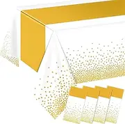 Disposable Plastic Tablecloths 137cm x 274cm White and Gold Dot Party Table Cloth Rectangle Table Cover for Wedding Birthday Anniversary Christmas New Year Party Decorations 4 Pcs.