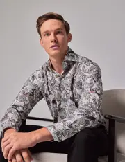 Hawes & Curtis White & Green Tropical Slim Shirt | High Collar Size: XS