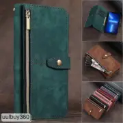 For iPhone 16 15 14 13 12 11 Pro Max X 8 7 Case Leather Zipper Wallet Flip Cover