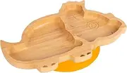 Tiny Dining Baby Plate with Suction Cup - Dinosaur - Yellow - Divided Non-Slip Bamboo Self-Feeding Baby Weaning Plate for Babies, Toddlers, Children