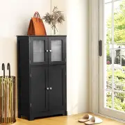 CostwayBathroom Storage Cabinet with Tempered Glass Doors &amp; Adjustable Shelf-Black
