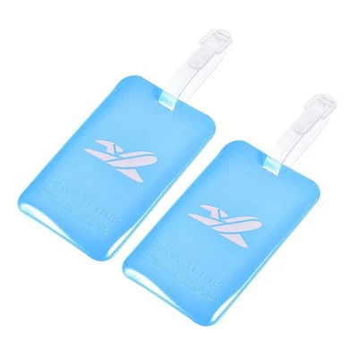 Luggage Tag PVC Holders, Baggage Label Identifier with Straps Blue 2Pcs