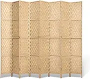 ZUNI Room Divider, 8 Panel Folding Wooden Privacy Screens, Tall Fabric Divider for Room Separation, 1.7Mx3.2M Partition Room Dividers Freestanding for Living Room, Bedroom, Office, Natural
