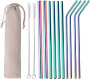 13PCS Stainless Steel Straws Bent Long Reusable Washable Drinking Straw