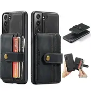 JEEHOOD For Samsung Galaxy S21 FE Wallet Leather Case with Detachable Ultra Slim RFID Blocking Back Card Holder (Black)