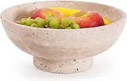 SPESHSTONES Travertine Fruit Dish 10 inch Handmade Stone Serving Bowls for Kitchen, Ideal Salad Bowl, Concrete Fruit Bowl for Kitchen Counter, Large Decorative Bowl