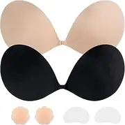 [YODOOLTLY] Adhesive Push Up Sticky Bra 2 Pairs Strapless Bra Invisible Backless Silicone Bra with Nipple Covers for Women
