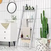 Giantex 4-Tier Wooden Blanket Ladder, Farmhouse Towel Storage Rack, Wall Leaning Ladder Shelf Stand, Decorative Blanket Shelf for Living Room, Bathroom & Bedroom, Grey