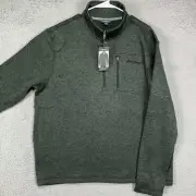 Eddie Bauer Fleece Sweater Mens XL Green Quarter Zip Pullover Pocket Logo NEW