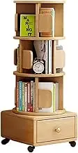 FTYEBDNC 360° Rotating Bookshelf 3&4 Tier, Rotating Kids Bedside Book Storage Bookshelf with Drawer, Book Display Stand for Bedroom, Living Room,Beige,3
