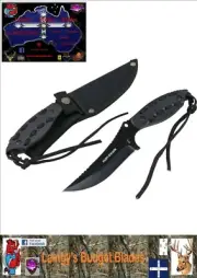Hunt-Down 8" Black Hunting/Skinning Knife With Black Paracord Threaded Handle