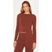 Chocolate Interlock Long Sleeve Top, Chocolate