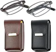 Reading Glasses Set of 2 Fashion Folding Readers with Leather Cases Glasses for Reading for Men and Women