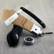 3 Pieces Mens Shaving Kit for Men with Cut Throat Razor, Sharping Strop & Paste