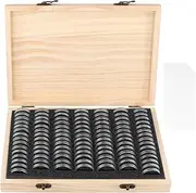 [ZOENHOU] 100 PCS Wooden Coin Collection Box Coin Holder, Coin Box with Round Clear Coin Capsules, Coin Storage Case Plastic Coin Organizer for Coin Collectors 18mm/21mm/25mm/27mm/30mm, Wood, Classical