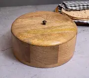 Handicrafts Wooden Chapati Box with Lid (9.25X9.25X4.7 Inch)