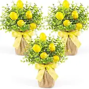 3 Pcs Artificial Lemon Flower Bouquet, Faux Greenery Plants for Table Centerpiece, Fake Yellow Fruit Floral Arrangements for Home Decor, Living Room or Dining