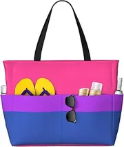 [Ghjkfbf] Pride Flag Print Large Capacity Beach Travel Bag For Family, Beach Tote Bag For Women With Zipper Pockets, Black, One Size