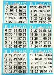 SmallToys 6 on Blue Bingo Paper Game Cards - 500 sheets - 8 Inch by 12 Inch Size Disposable Sheet - Made in USA