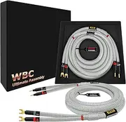[WORLDS BEST CABLES] 10 Foot Ultimate - 7 AWG - Ultra-Pure OFC – Extra Premium Audiophile HiFi Speaker Cable Pair with Eminence Gold Banana (x2) & Spade (x2) Plugs & Silver Tweed Jacket