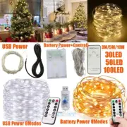 3M/5M/10M LED String Fairy Lights Copper Wire Battery/USB Powered Waterproof USA