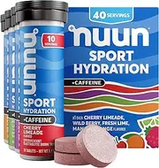 Nuun Sport + Caffeine: Electrolyte-Rich Sports Drink Tablets with caffeine, Mixed-flavor, Box of 4 Tubes (40 servings), Sports Drink for Replenishment of Essential Electrolytes Lost Through Sweat